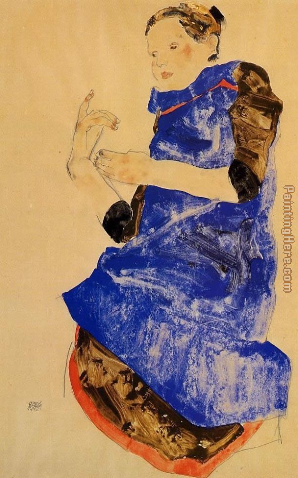 Girl in a Blue Apron painting - Egon Schiele Girl in a Blue Apron art painting